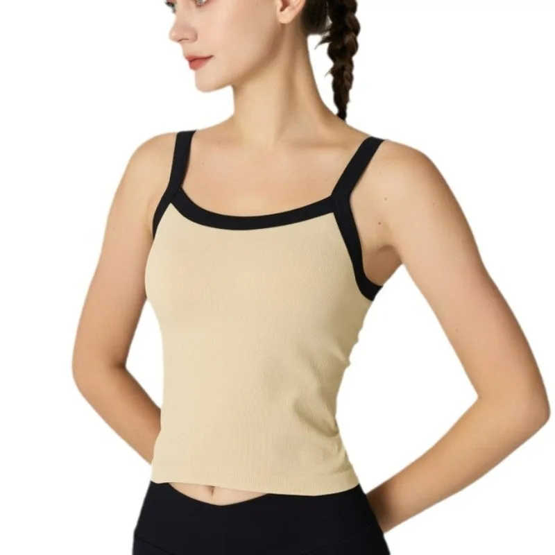 Yoga Vest Women Gym Sports Crop Top with Pad Sport Fitness Camisole Active Wear Workout Clothes Cycling Tennis Badminton Outfit