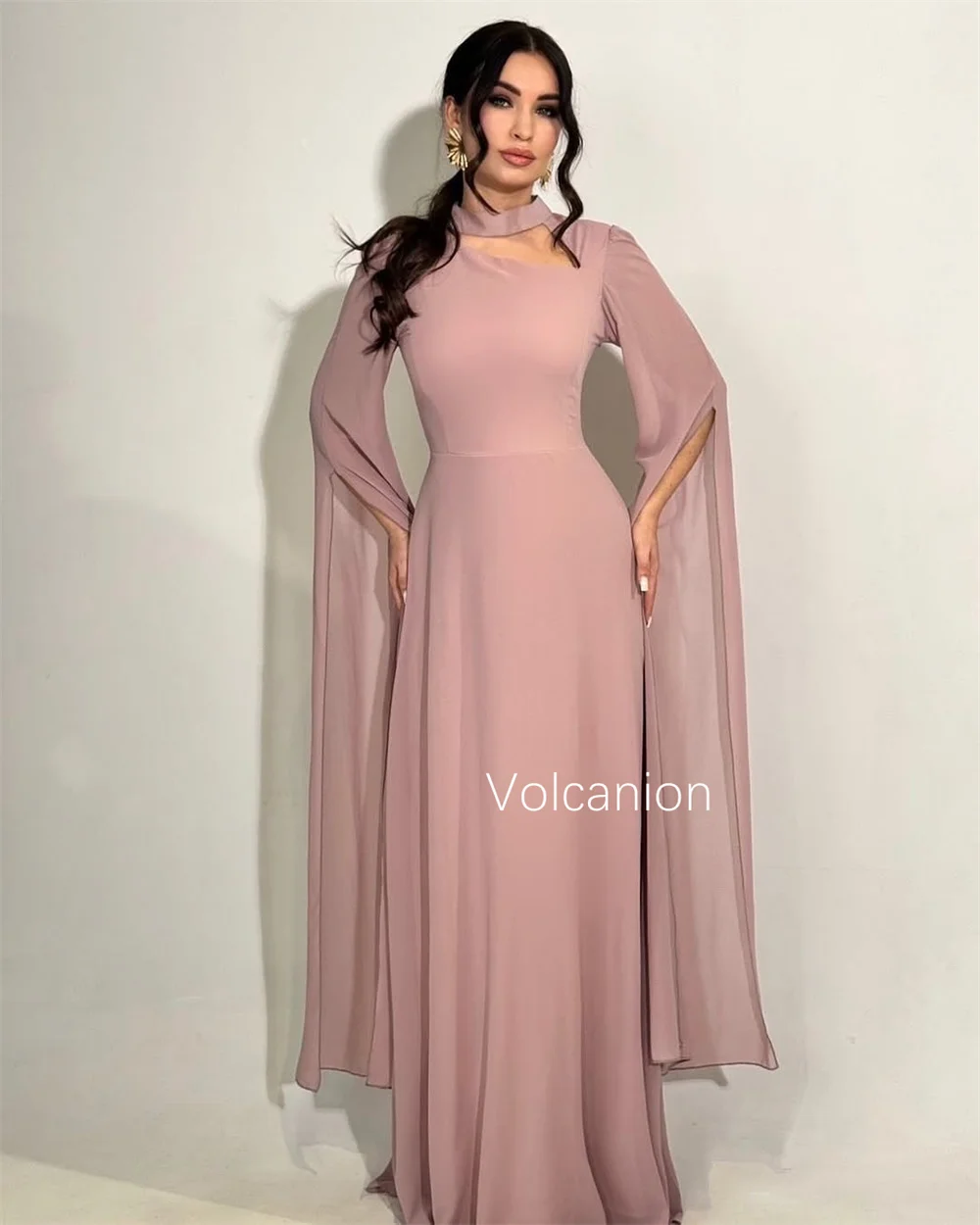 Abiti lunghi a trapezio con collo alto in chiffon personalizzati Occasioni su misura Prom Party Semplici dimensioni squisite disponibili