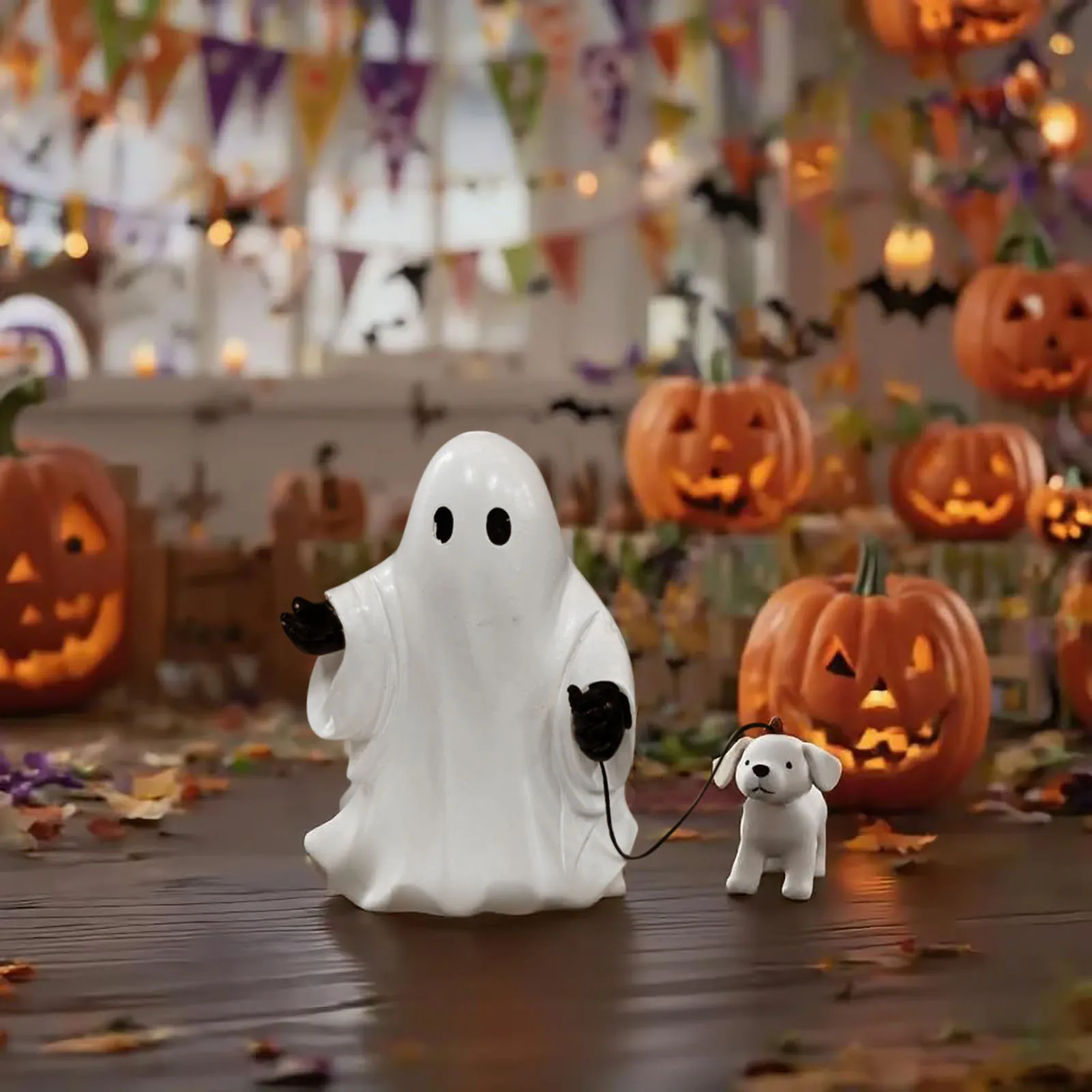 Ghosts And Puppy Candle Holder Halloween Statue Ghosts Walking Dog Statue For Shelf, Table Fun Home Decor