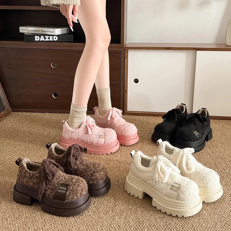 

High Appearance Level Thick Bottom Lace-up Waterproof Platform Fashion All Comfortable Non-slip Breathable Women's Single Shoes