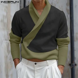 Fashion Casual Style Tops INCERUN New Men's Deconstruction Design Solid Simple Shirts Male Streetwear Long Sleeved Blouse S-5XL