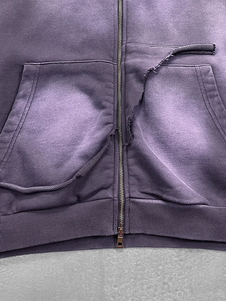 2025 New Autumn New Zipper Cardigan Sweatshirt Unisex Vintage Distressed Gradient High Street Hooded Loose Jacket