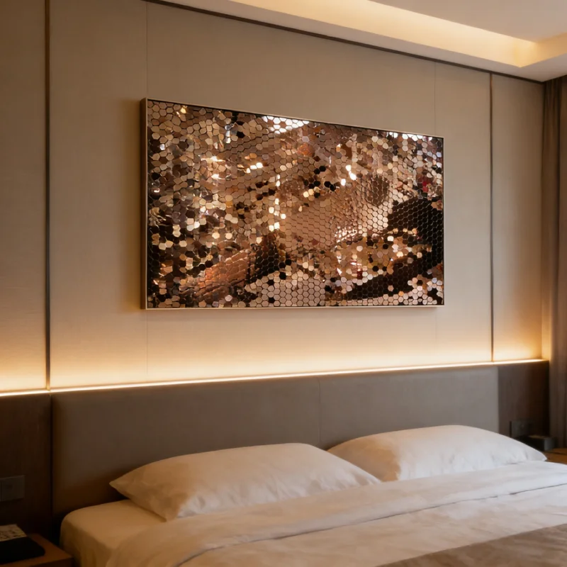 

Stainless steel metal art wall decoration flash villa, shop, hotel, club, restaurant background wall pendant