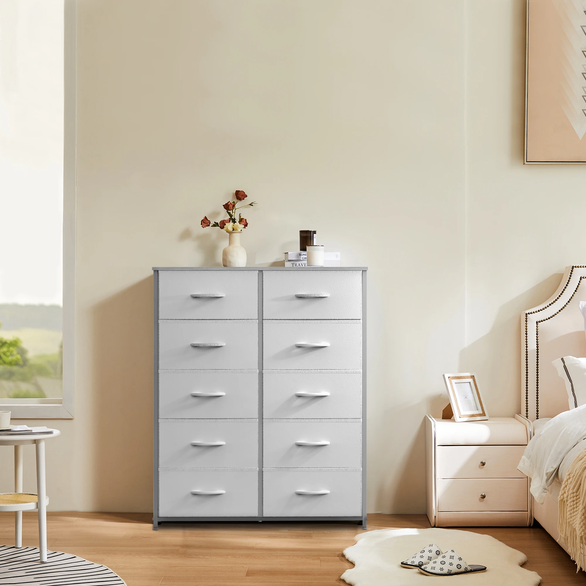 #￥JHK Wardrobes For Bedroom With 5/7/10 White Lover Fabric Drawers Chest Wardrobe Closet ForStorage Cabinet Bedroom Of Furniture
