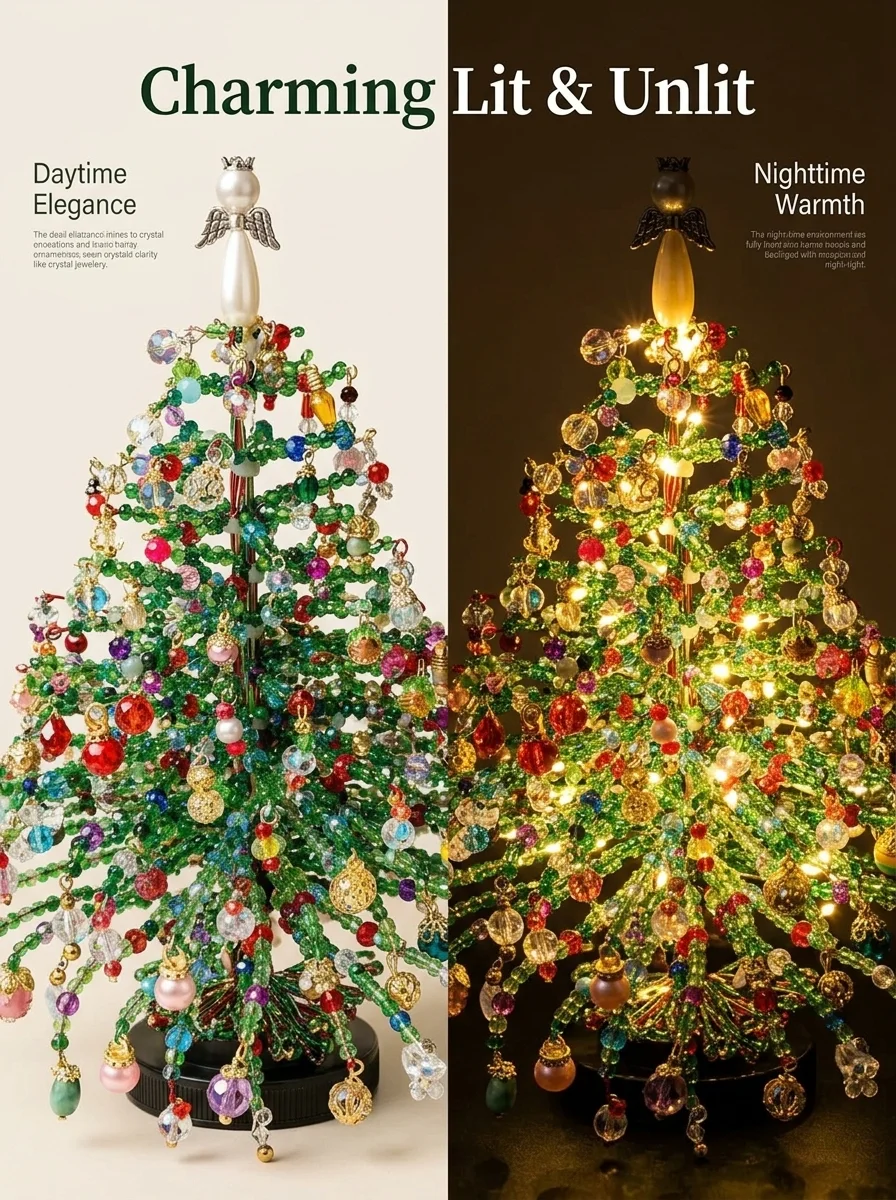 LED 조명과 수제 크리스탈 비즈 장식이 들어간 미니 - Home Decor Xmas Tree 리뷰 및 가격