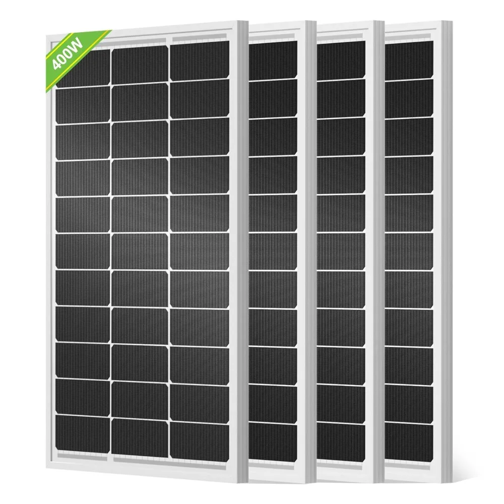 Panneaux Solaires MonocBN de 12 Volts et 400W, Technologie Hors Réseau, Longue Puissance, pour la Maison, le Camping, le Bateau, 4 Pièces