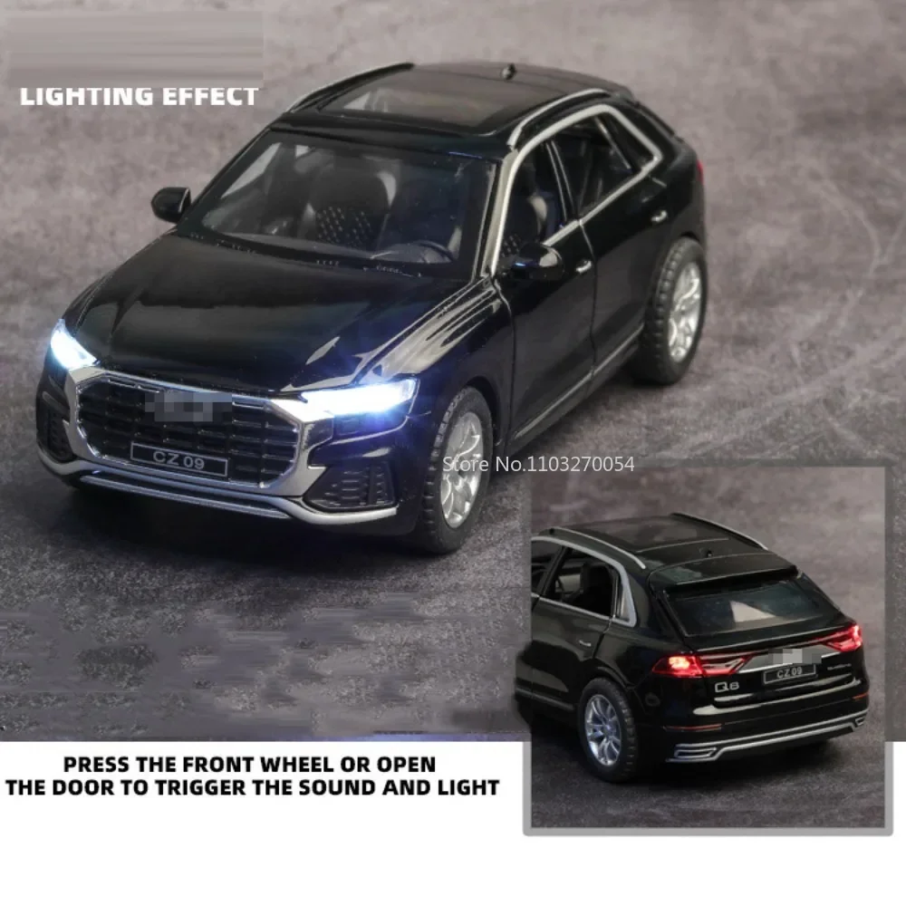 1:32 AUDI Q8 Model Toys miniature Car Diecast Alloy Cars 6 Door Opened Sound Light Pull Back Rubber Tire Vehicle Collection Gift