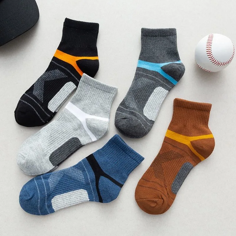 5Pairs Men's Short Socks Fashion Color blocked Trendy Socks Versatile Cotton Socks Anti slip Sports Running Short Socks