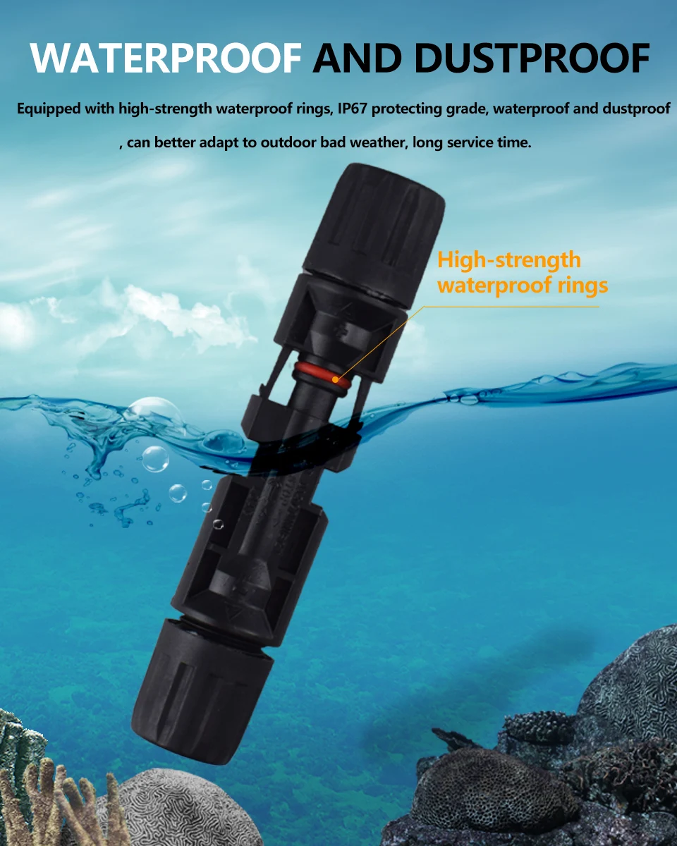 Solar Connector Pair, Male and Female IP67 1000VDC 30A, Branch Connectors for 2.5/4/6mm² PV Cable
