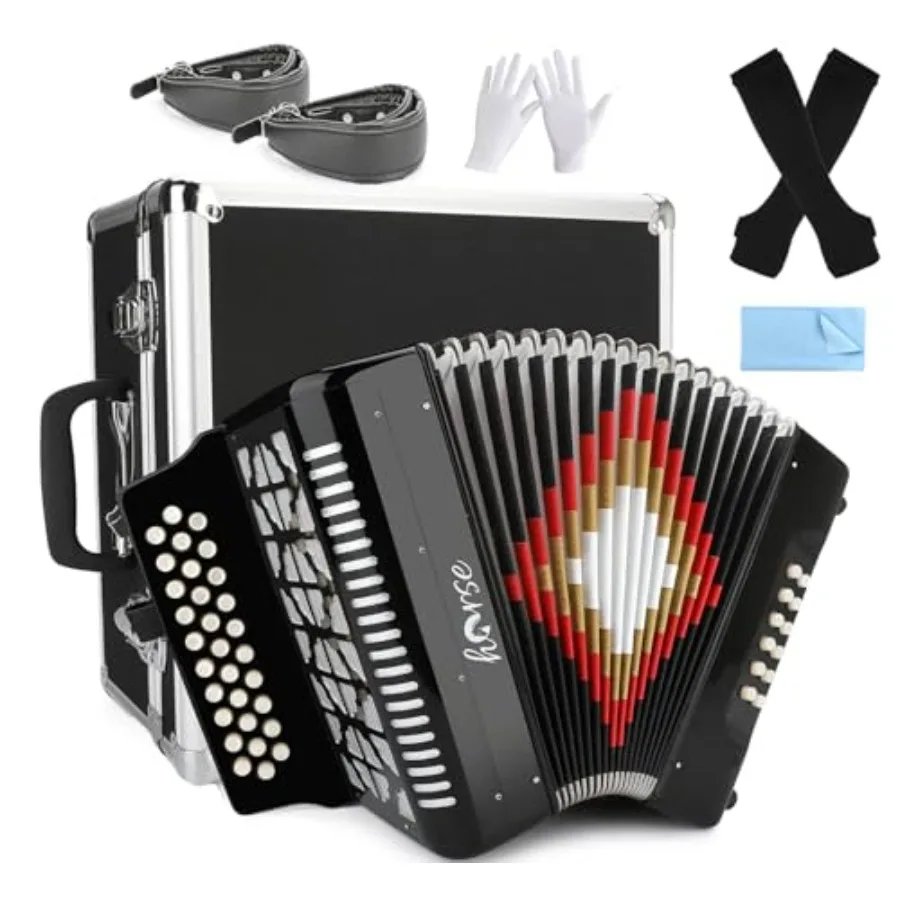 

31-клавишный диатонический аккордеон в тональностях G/C/F для взрослых с толстым чехлом и ремнями, 3-рядный кнопочный аккордеон для начинающих и профессионалов