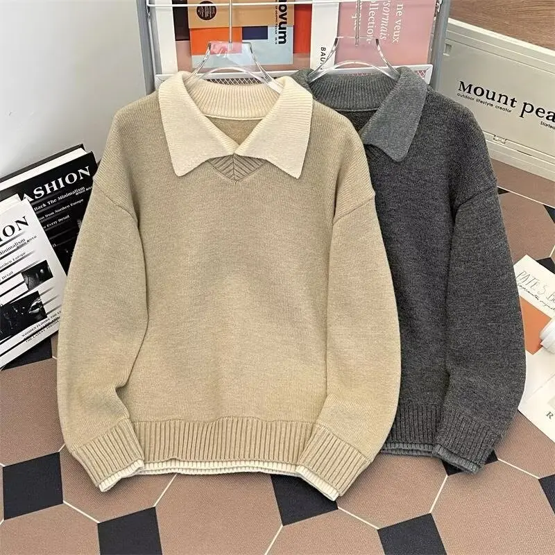 

Retro V-Ne Collar Knitted Sweater Men's Sle Autumn Winter Casual Loose Fit Cotton Blend Fabric Cleanfit College Sle Laz...