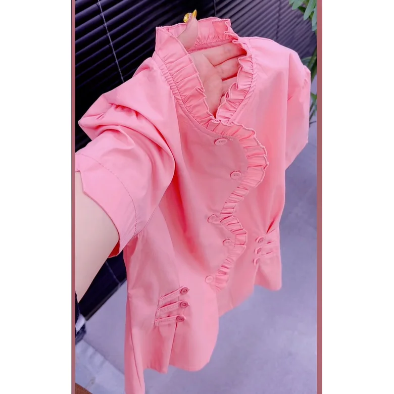 

Soft Style Wooden Short Sleeve Women's Shirt plus Size Loose Fit Slimming Summer Fashionable Casual Shirt for plus Size ...