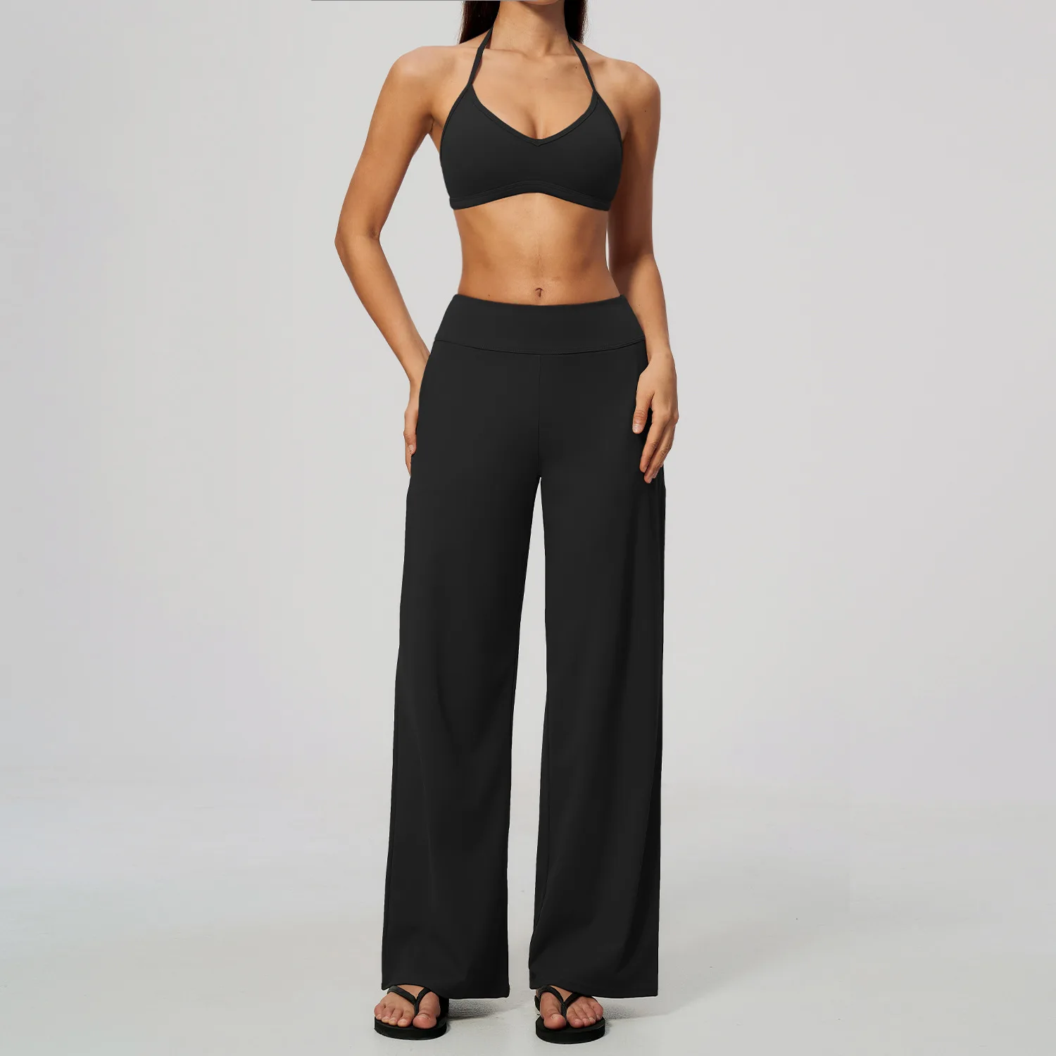 Women's Fitness Set Gym Tracksuit Halter Neck Sports Bra Flared Trousers Suit Workout Clothing Sportswear Female Athletic Wear