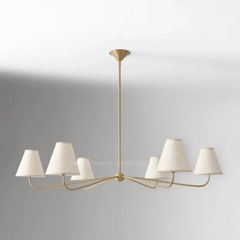 Modern 6-Light Pendant Light with Fabric Shades Adjustable Linear Chandelier for Hotel Dining Room Living Room Kitchen Island
