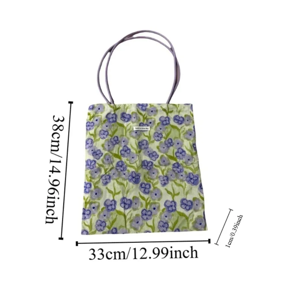 حقيبة حمل خفيفة الوزن مزدوجة الجوانب ذات سعة كبيرة حقائب كتف على شكل زهرة خضراء أرجوانية على الطراز الكوري حقائب تسوق أنيقة