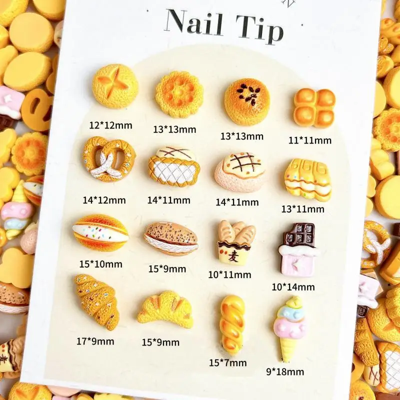 Simulated Cream Sandwich Bread Resin Nail Charms Cartoon Creative Baguette Toast Dessert Series Nail Art Decorations for DIY