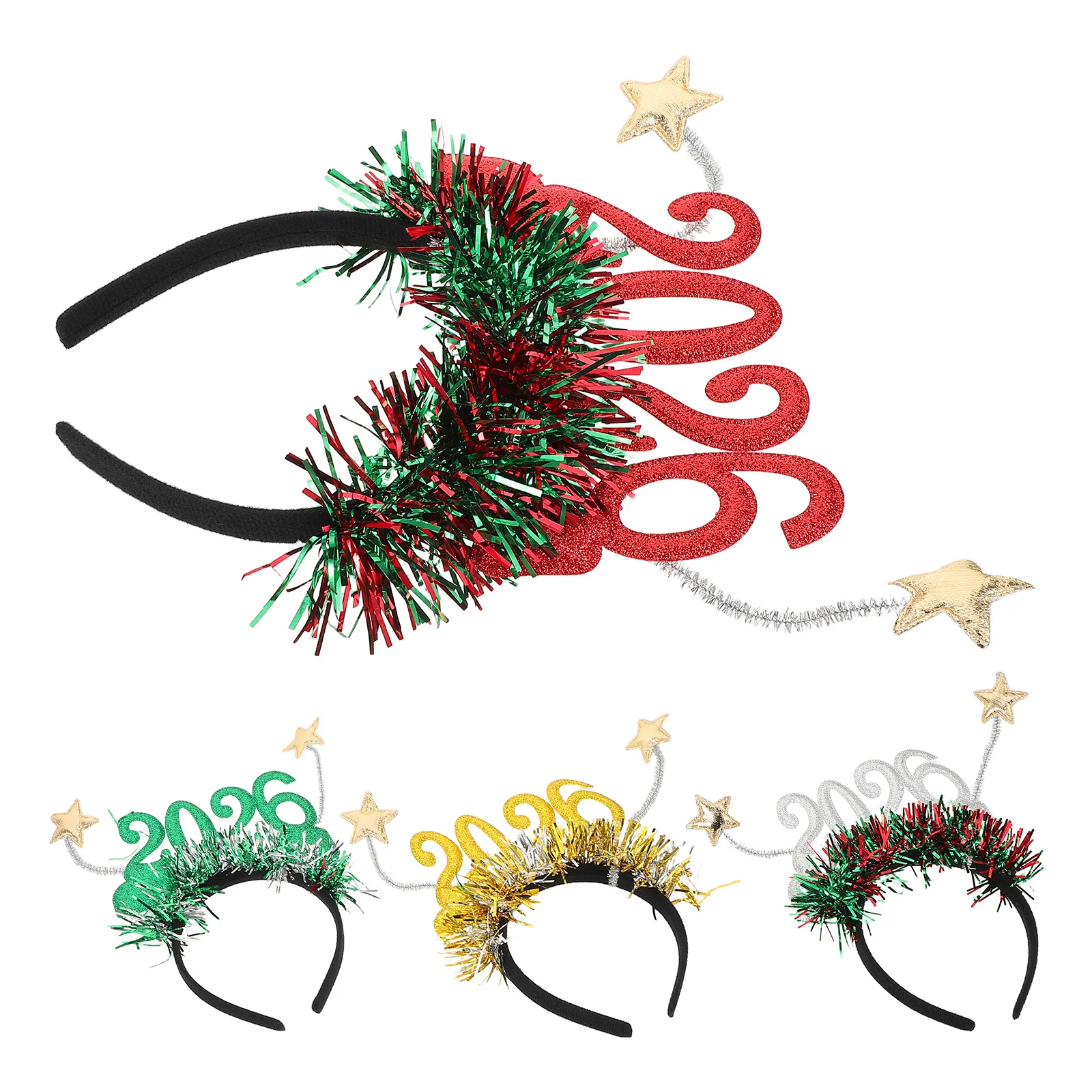 

4Pcs New Year Headbands Glitter Star Hair Bands Party Headwear 2026 New Years Eve Accessories Celebration Hair Bands