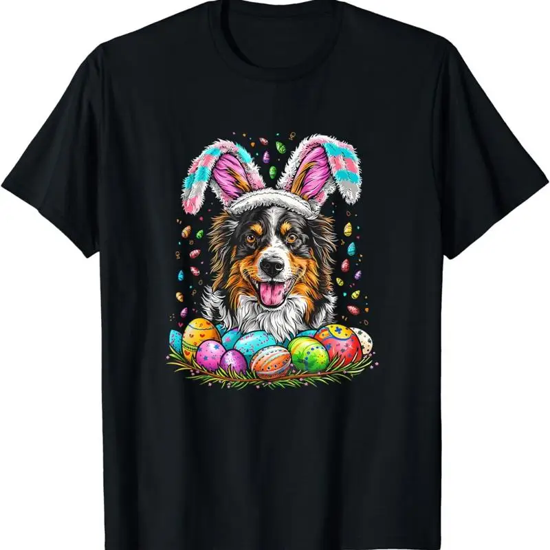 Australian Shepherd Dog Easter Day Bunny Eggs T Shirt