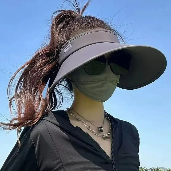 Women's 2024 New Large brimmed Sunscreen Hat Summer Sunscreen Hat Women's Empty Top Sunscreen Hat Double sided Ice Silk