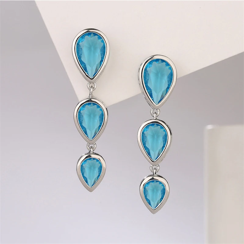 UILZ Stylish Blue Geometric Earrings For Women Glaring Cubic Zircon Earring Anniversary Wedding Party Jewelry