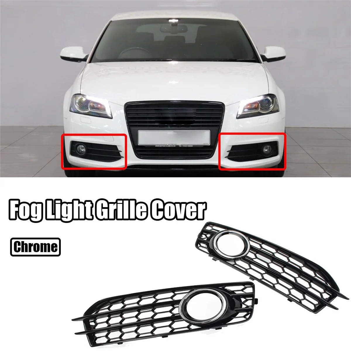 Car Front Bumper Fog Light Mesh Grille for Audi A3 8P 2009-2013 8P0807682D Fog Lamp Honeycomb Grille Covers