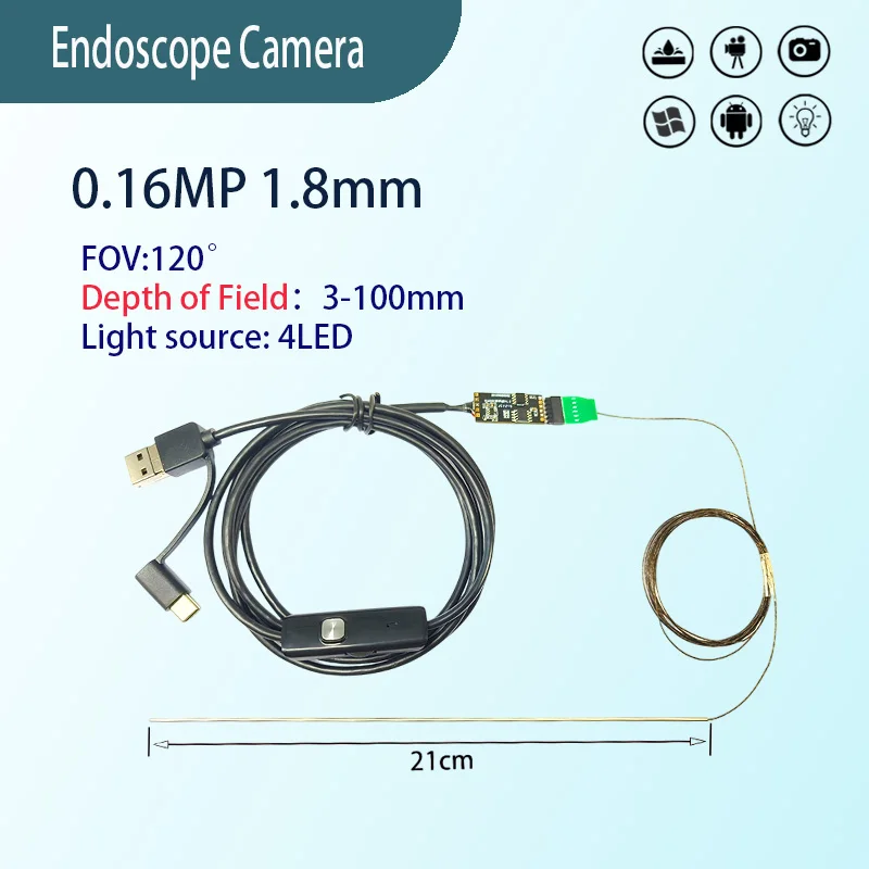 

0,16 МП 1,8 мм 120 ° USB 3-в-1 промышленный эндоскопический зонд с мягким проводом + плата декодера промышленного прецизионного обнаружения