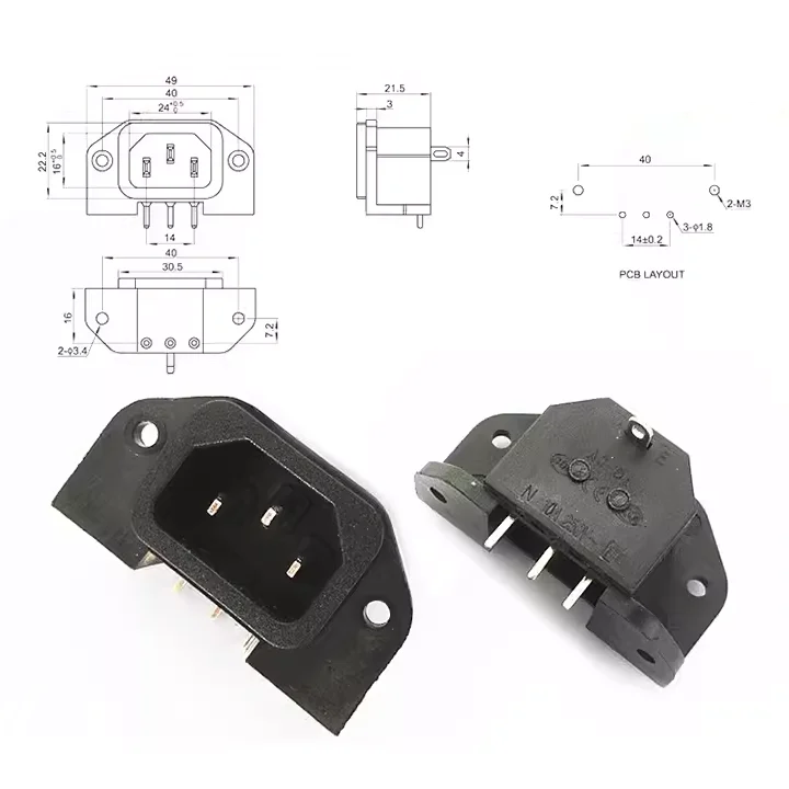 Pure Copper IEC320 AC Power Plug and Socket AC-10/04/04A/05/07/08/114/006/09A/015/016/112/12/11 10A 250V Power Cord Connector