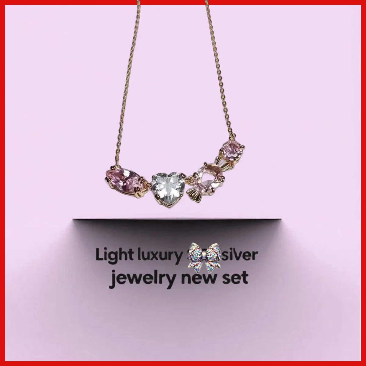 

2025 High Quality French Pink Stone Silver Jewelry Necklace Pendant with Smooth Lines, Charm and Natural Atmosphere