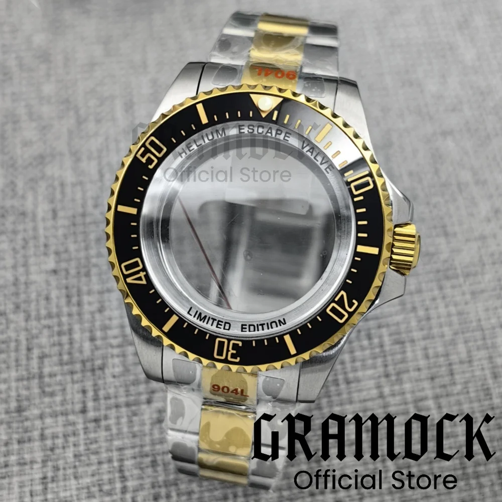 Gramock 44MM NH34 NH35 ETA2824 PT5000 Men's Silver Gold/Rose Gold SEA Homage Watch Case Strap Ceramic Bezel Sapphire Glass Back