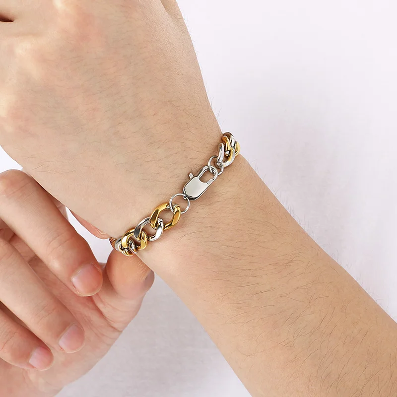 Kalen 9MM Spaced Gold Color Cuban Chain Bracelet for Men Women Personalized Shiny Stainless Steel Jewelry Simple Trendy Gift