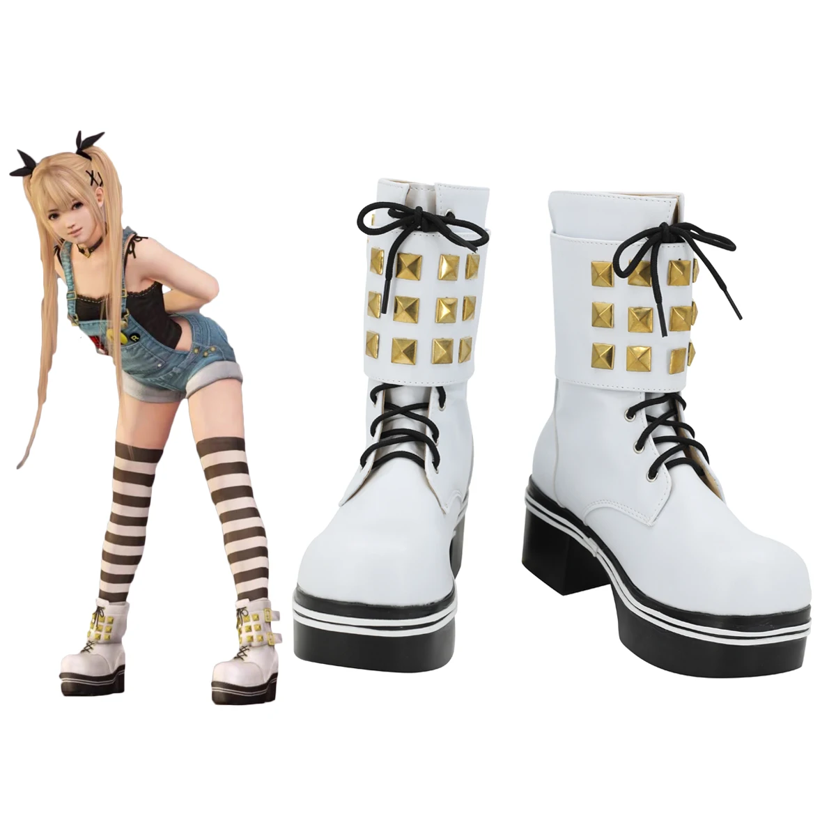 Bottes de Cosplay Marie Rose, chaussures blanches Dead or Alive, sur mesure, toutes tailles