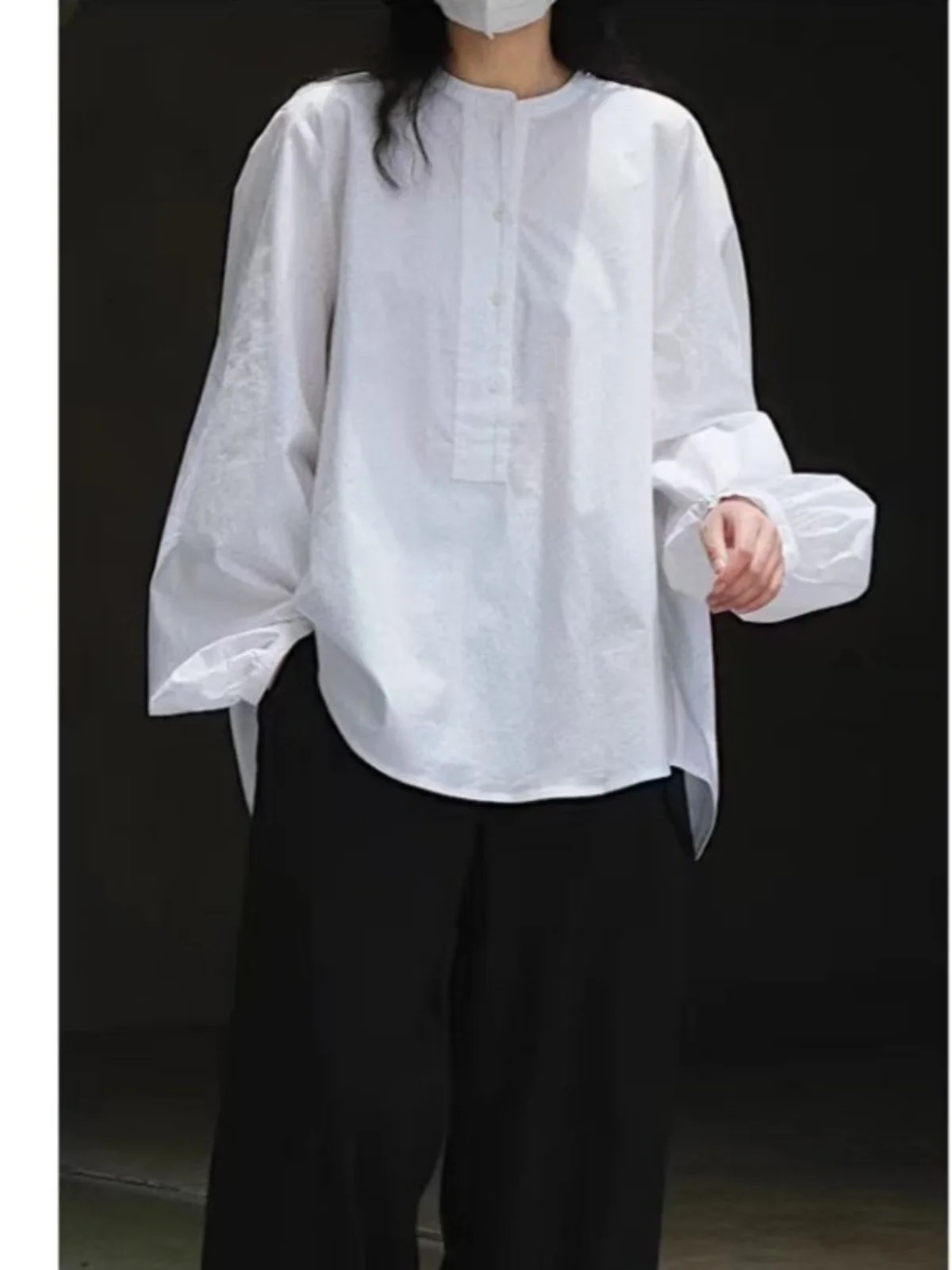 Lente 2025 Nieuwe ronde Ne Lantern Sve Puur Katoen Losse Afslanken Overhead irt Koreaanse Sle Lange Sve Button up Blouse