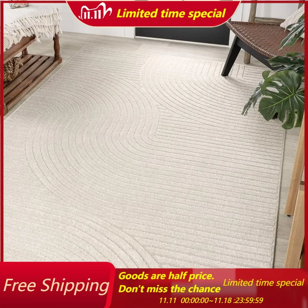 

High-Low Minimalist Curve Geometric Indoor/Outdoor Area Rug, Modern, Contemporary, Geometric