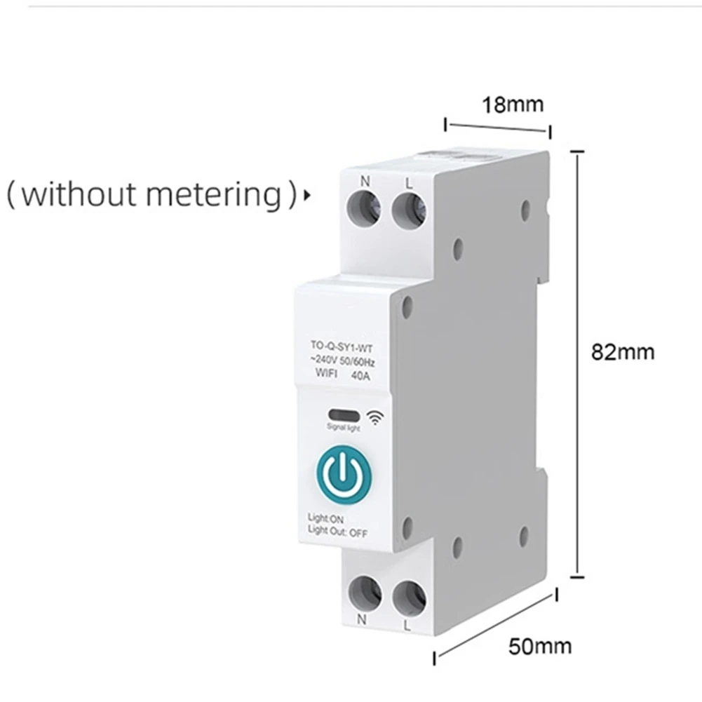 Tuya WiFi inteligente disjuntor, interruptor de controle remoto sem fio, preto com medição, trilho 1P DIN para casa inteligente, 63A