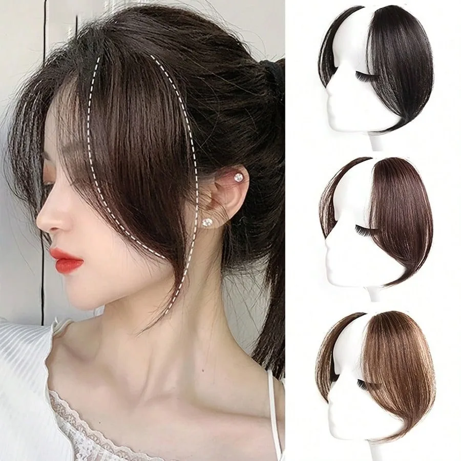 10Inch Middle Parted Synthetic French Bangs Hair Extension Left&Right Side Bangs With Seamless BB Clips Easy Clip In Fringe Hair