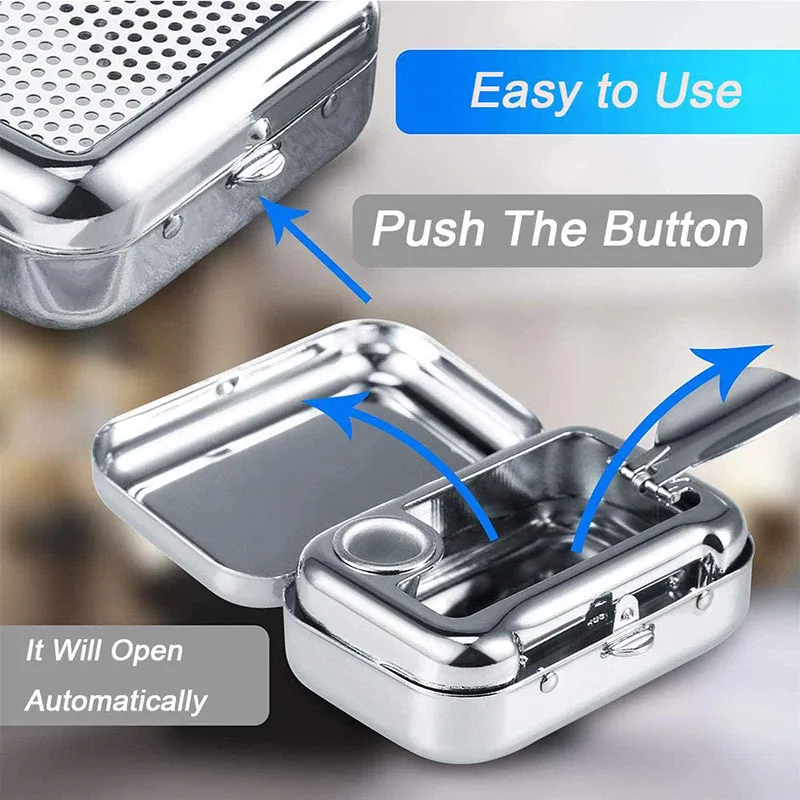 Portable Ashtray Stainless Steel Pocket Mini Ashtray With Lid Cigarette Ashtray Metal Container For Smoking Home Outdoor Travel