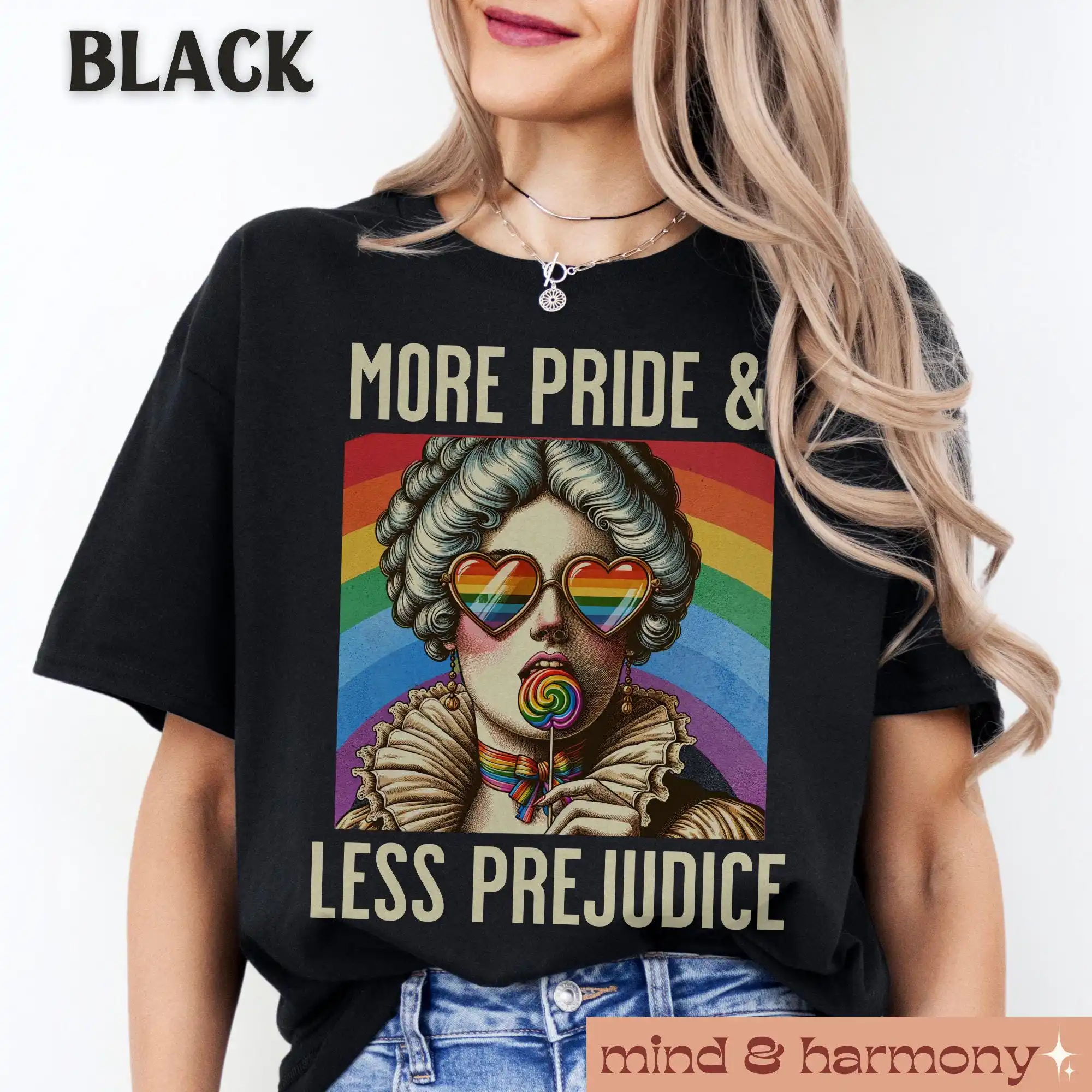 More Pride Less Prejudice Tee Shirt, Proud Ally Gift Pride Month Tee Lesbian Gay Parade Apparel Regency Graphic LGBTQ T-shirt