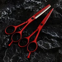 Ciseaux de coiffure professionnels 6'' en acier JP440c à dents inversées, rouges, pour coupe et effilage, personnalisables avec LOGO 1