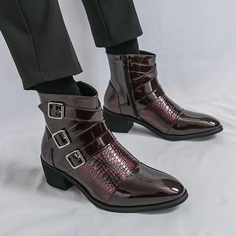 

Luxury Brand Business Party Elegant Leather Boots Fashion Street Style Pointed High Top Leather Boots Quality Mens Chelsea Boots