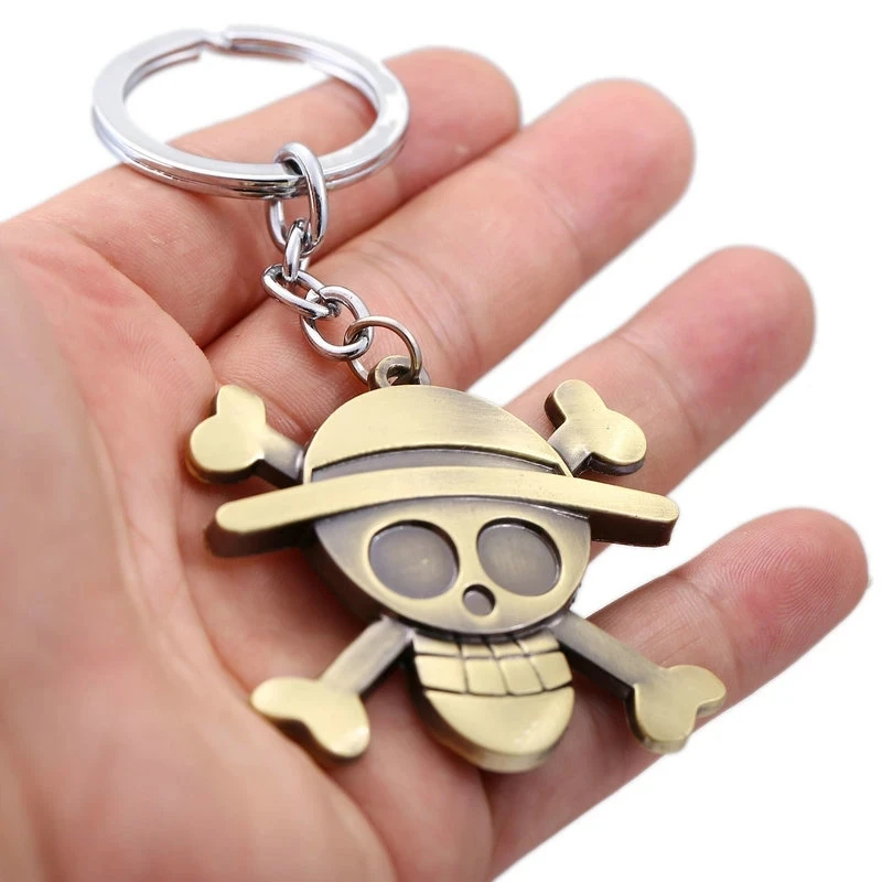 Anime One Skull Keychain Straw Hat Pirates Piece Crew Luffy Keyring for Man Gift Chaveiro Anime Key Holder Souvenir Gift