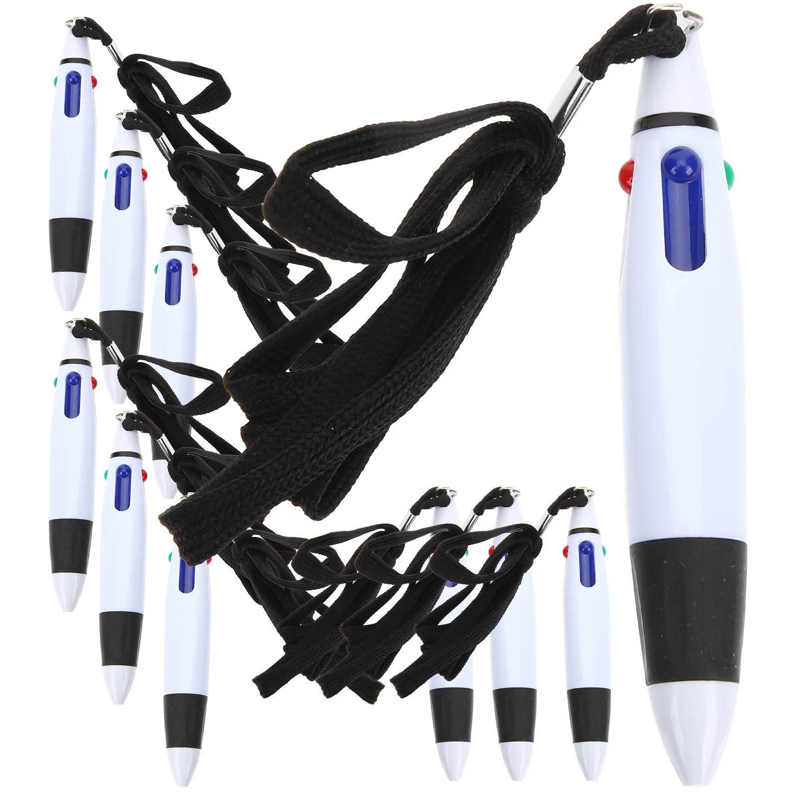 10Pcs 4-in-1 Retractable Multicolor Ballpoint Pen Colors Easy Color Change Neck Strap Design for School Office Nurses