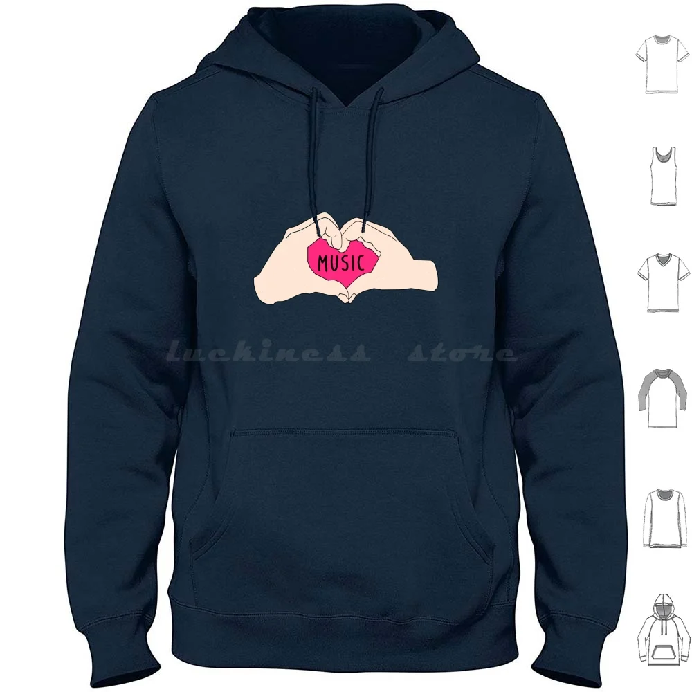 Me encantan la música sudaderas con capucha de manga larga me encanta la música corazón manos piel guitarra ukelele violín violonchelo Piano clave de sol