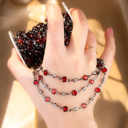 0.5M 1M Gun Black Bracelet Necklace Chains Copper Red Glass Round Beaded Chains Clothing for Gothic Jewelry Making DIY Materials