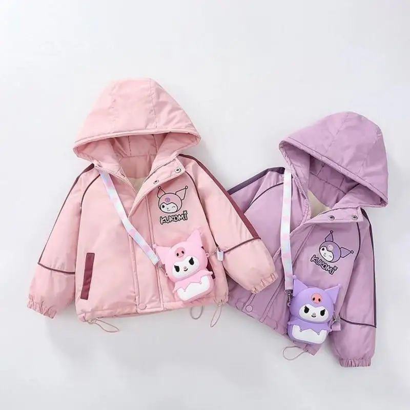 

Sanrios Kuromi Autumn Winter Jacket Plus Velvet Girly Clothes Anime Western Style Coat Children Winter Clothes Kawaii New Style