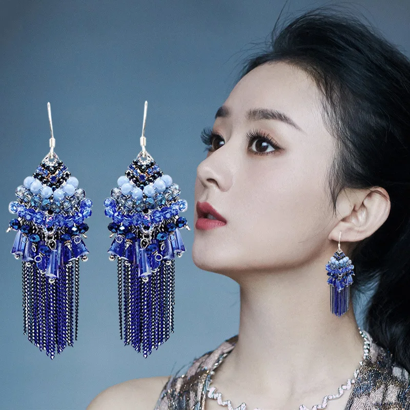 

Серьги ZGMXR из рисовых бусин с кристаллами и кисточками, градиентные, геометрические, ручной работы, модные, простые, из сплава, женские, с бисером