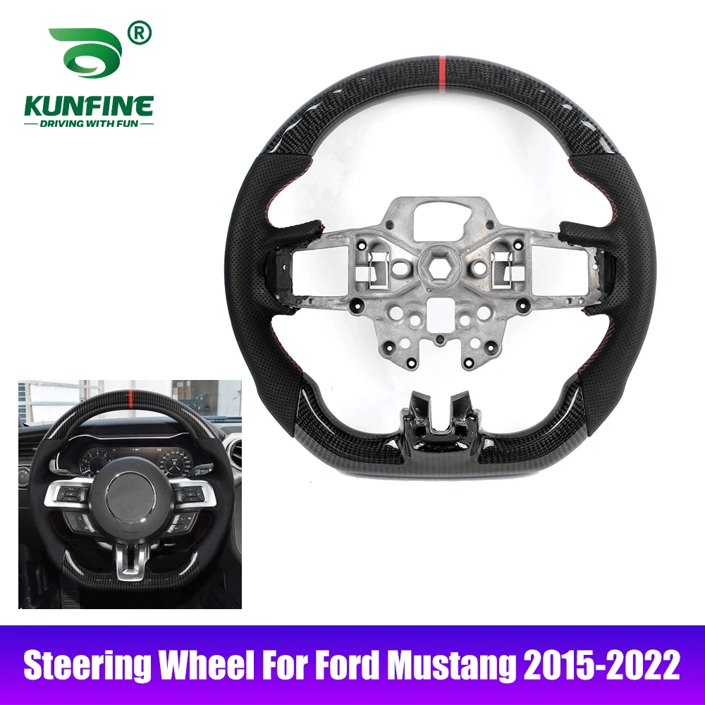 

Flat bottom Carbon Fiber Steering Wheel For Ford Mustang 2015-2022 Perforated Anti-slip Leather Carbon Steering Replacement