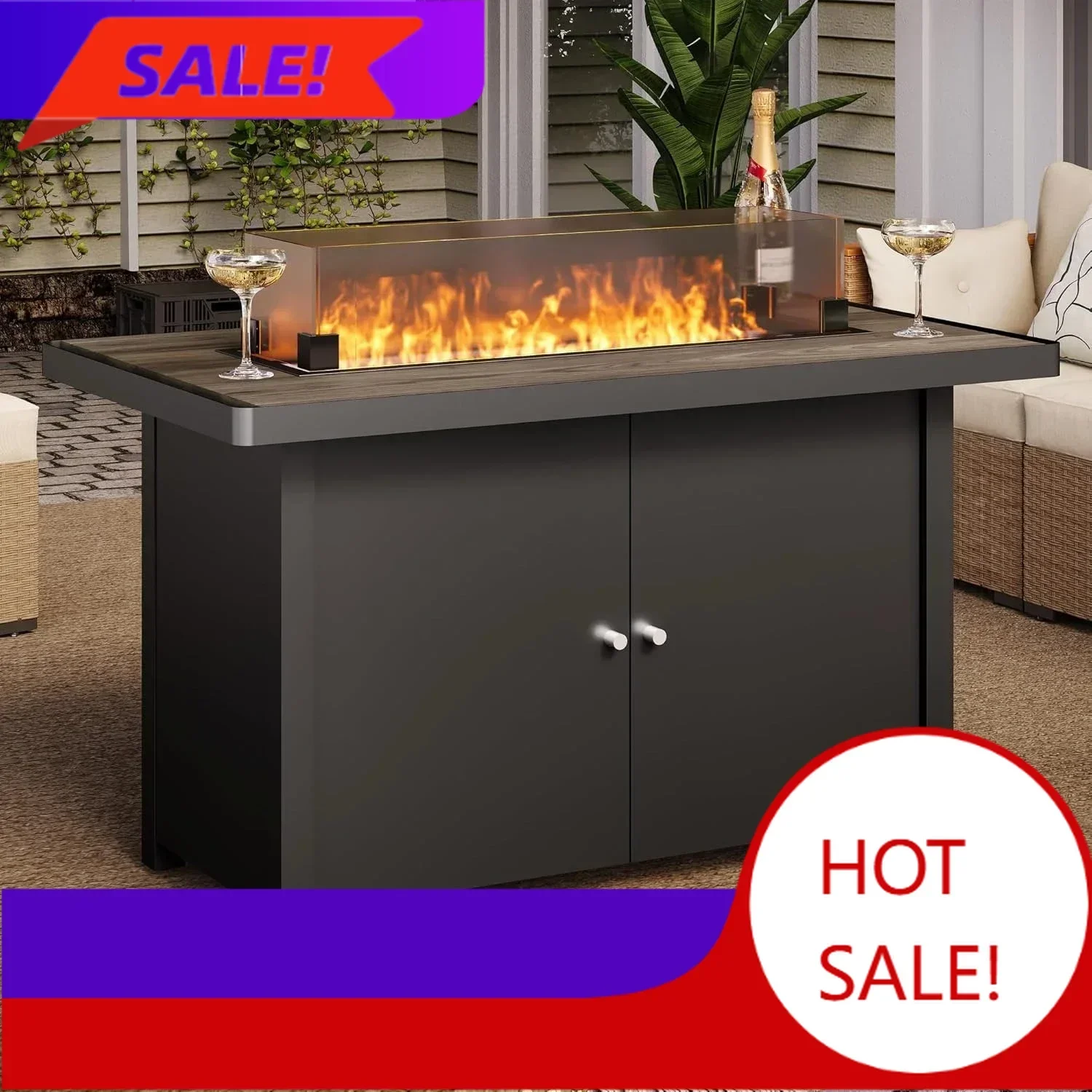 BestsellerBestseller55,000 BTU Gas Fire Pits for Outside Patio with Glass Wind Guard, Propane Fire Pit Table 43 Inch with Lid, G
