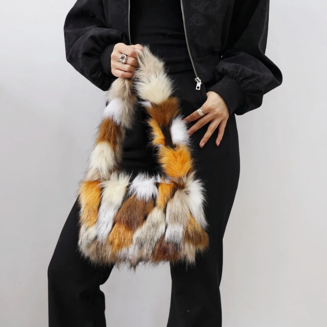 Y2K Trendige Plüsch-Unterarmtasche Damen Herbst-Winter Mode Einzelhandtasche Leopardenmuster-Tasche für Streetstyle – Detail 19