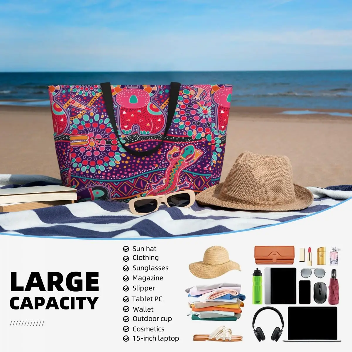 Borsa da viaggio australiana Dreamtime Beach, borsa tote Borsa a tracolla shopping retrò modello multi-stile