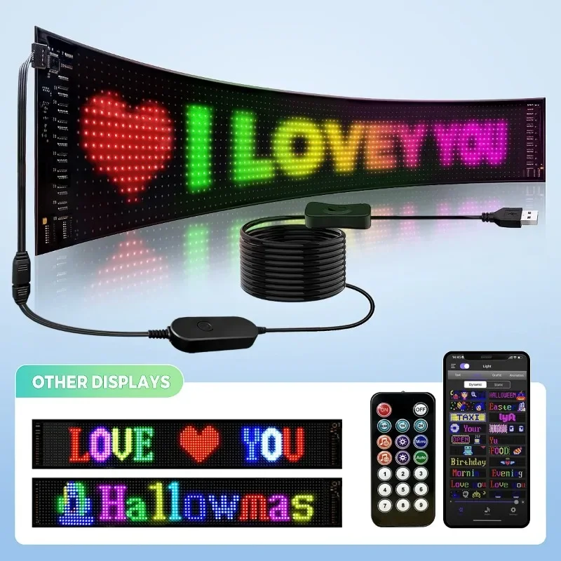 LED Car Sign Panel Bright Scrolling Advertising with Remote Control DIY App Controlled Programmable Multilingual Screen Display